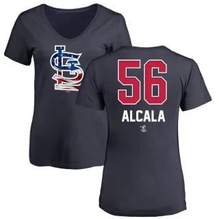 Women's St. Louis Cardinals Jorge Alcala Navy Name and Number Banner Wave V-Neck T-Shirt