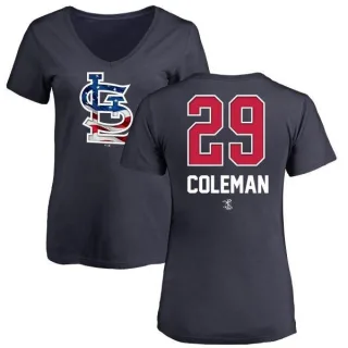 Women's St. Louis Cardinals Vince Coleman Navy Name and Number Banner Wave V-Neck T-Shirt